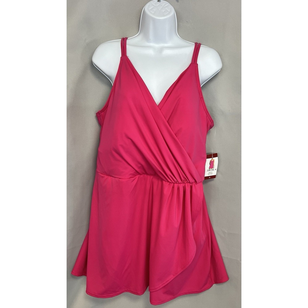 Lands‎ End V-Neck Tulip Wrap Swim Dress One Piece Swimsuit Red Sz XL 18 New